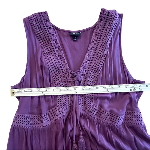 Torrid Boho Sleeveless Stretch Challis Lace Up Tank - Picture 8 of 15